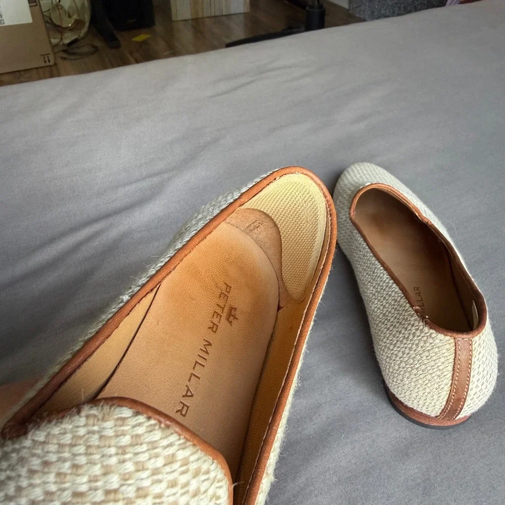 Peter Millar Mens 8M Woven Raffia Leather Loafers Beige Made in Brazil Old Money